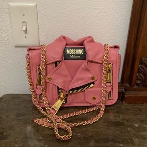 Moschino leather biker bag hot pink